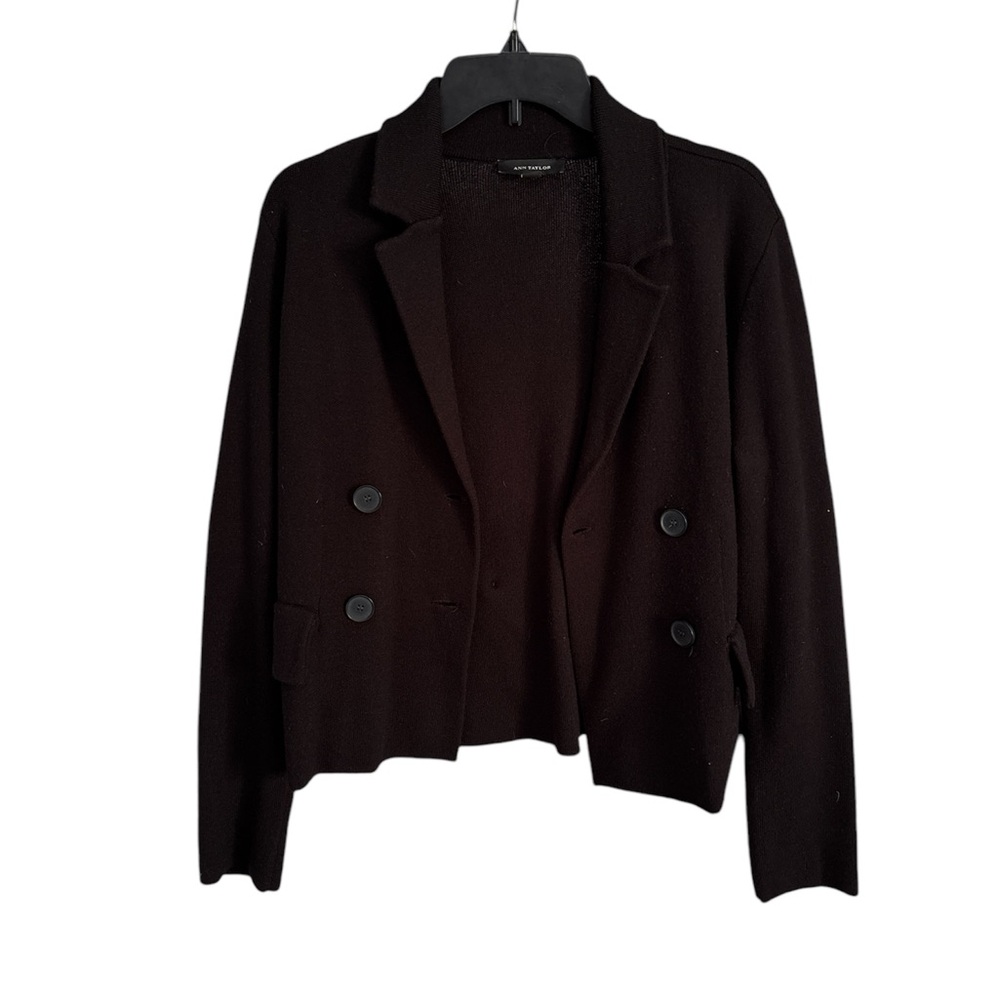 Ann Taylor Black Blazer with Notched Lapel & Fitted Merino Wool Medium